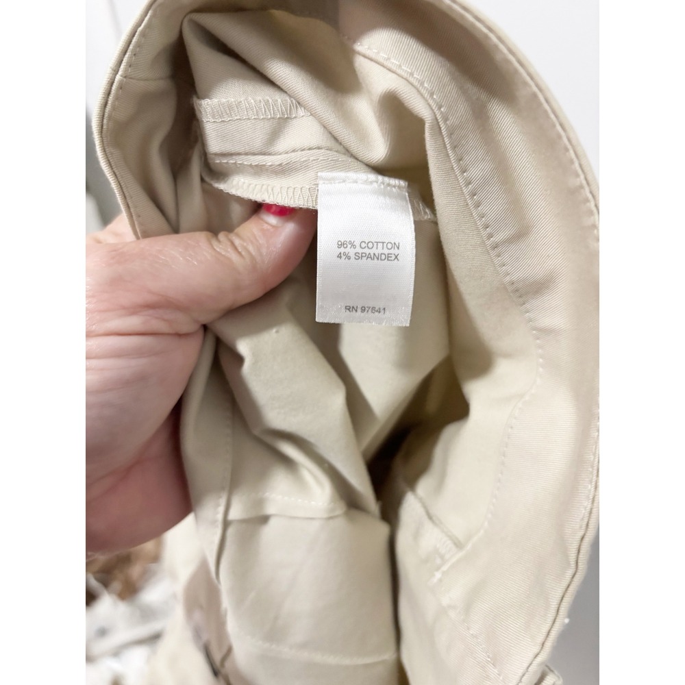J. Jill Trousers Women 12 Khaki Cotton Blend Ankle Slit Flat Front Pants Office - Picture 7 of 13